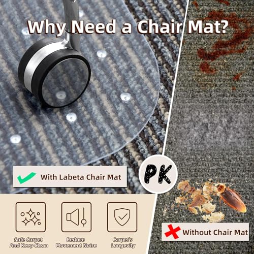 Office Chair Mat Carpet Protector: 36" x 48" Plastic Heavy Duty Computer Desk Mats with Lip for Low Flat and No Pile Carpeted Floor - Clear Rug Pad for Rolling Chairs Work Home Gaming Convex Shape