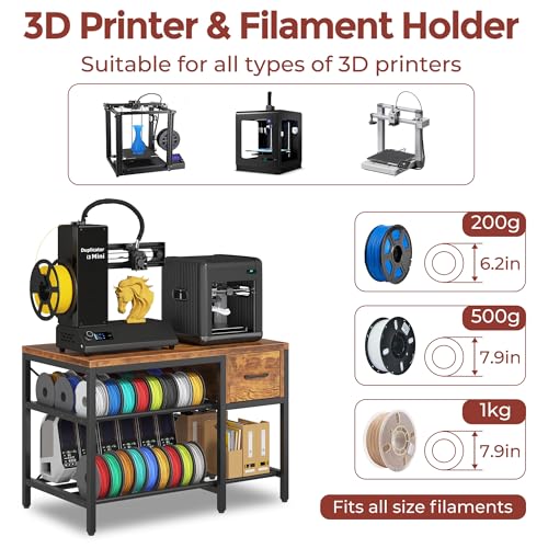 Anrigeail 3D Printer Stand with Filament Storage – Heavy Duty Metal 3D Printer Table with Drawer and Power Hub for Workshop, Studio, and Office