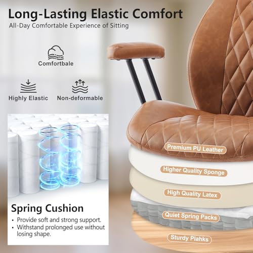 YFO Home Office Desk Chair Office Rubber Casters Ergonomic Computer Chair with Lumbar Support Adjustable Height Rolling Swivel Executive Task Armrests Chair， Brown Leather