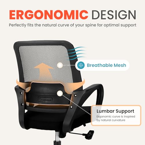 NEO CHAIR Office Desk Ergonomic Computer Mesh Chair with Lumbar Mid Back Support Adjustable Height Swivel Rolling Wheels Comfy Task Vanity Chair for Home Bedroom Study (Black)