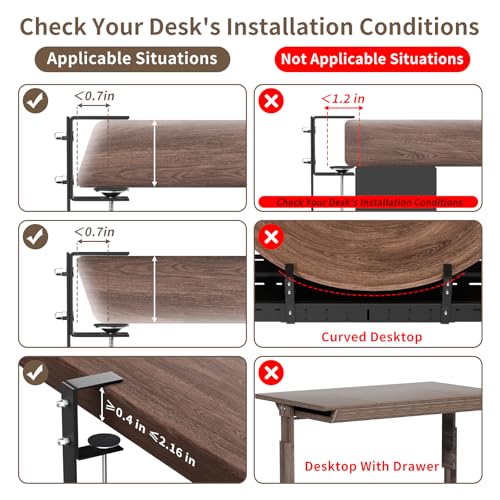 SUREUP9 Under Desk Cable Management Tray, Expandable 25.2"–38.6" Heavy Duty Carbon Steel with Clamp, Hidden Cord Organizer for Desk, Home Office & Standing Desk, No Drill Installation, Black