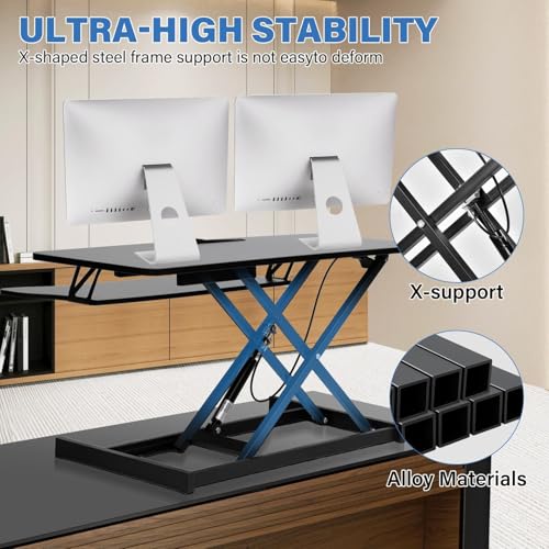 37" Height Adjustable Standing Desk Converter, Two Monitor Stable Stand up Desk Converter, 5.9"-18.8" Height Adjustable Laptop Workstation with Keyboard Tray, Desktop Riser for Home and Company