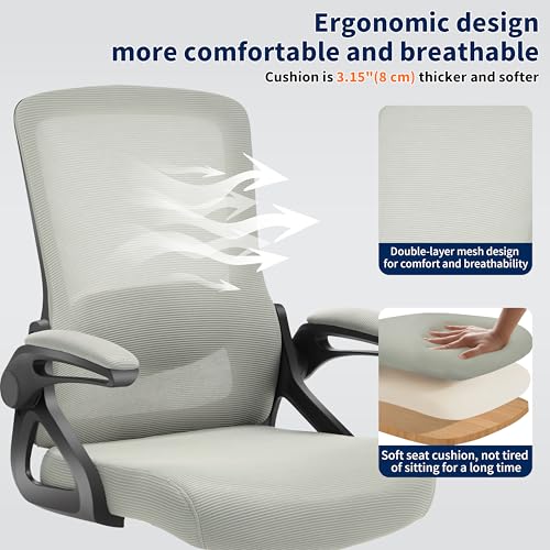 Ergonomic Office Chair, Desk Chair with Adjustable Lumbar Support, Breathable Mesh Comfy Computer Chairs with Flip-up Armrests Executive Task Chair for Adults Home Office (Dark Gray)