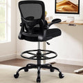 AreShark Drafting Office Chair - Ergonomic Tall Office Chair with Adjustable Footrest Ring - Counter Height Adjustable Rolling Standing Desk Chair with Lumbar Support and Flip-up Armrests for Home