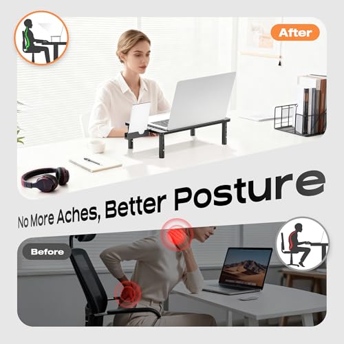 Canyora Computer Monitor Stand Riser for Desk, 3 Height Adjustable PC Laptop TV Desktop Monitor Stand Shelf, Metal Printer Table with Phone Holder, Stand Riser for Desk, Office Desk Organizers and Accessories, 2 Pack