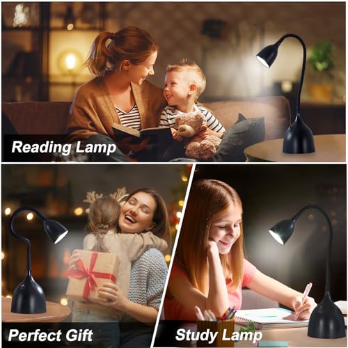 EJIAXIN Desk Lamp for Home Office, LED Reading Light, Small Adjustable Flexible Gooseneck Table Lamp, Eye-Caring Desk Lamp for College Dorm Room Study Lamp, Black
