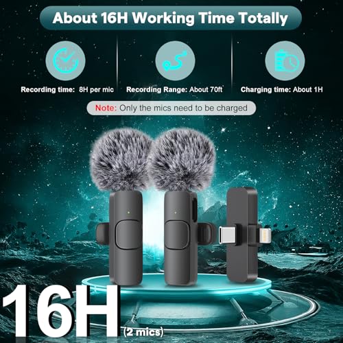 MAYBESTA Wireless Mini Microphone for iPhone, Android Phone - 2 Pack Lavalier Lapel Mic for Audio Video Recording - Clip on Content Creator Microphones for YouTube Tiktok Podcast Vlogging