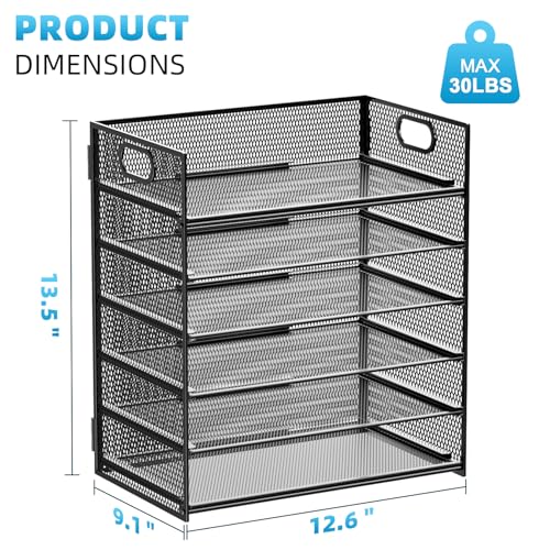 Marbrasse 6 Tier Paper Organizer Letter Tray - Mesh Desk File Organizer with Handle, Paper Sorter Organizer for Letter/A4 Office File Folder Holder - Black
