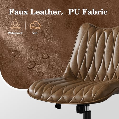 Bananister Armless Office Chair, Swivel Rolling Leather Desk Chair, Brown