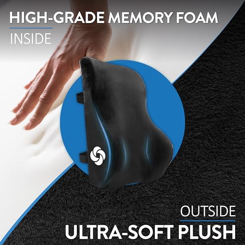 Samsonite Memory Foam Lumbar Support Pillow, Ergonomic Back Cushion for Office Chair, Gaming Chair, Automotive Full Back Support, Home Essentials for Sitting Comfort and Posture Relief, Black
