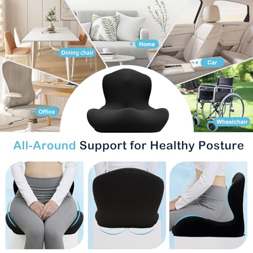 BANKQF Seat Cushion for Office Chair and Car, L-Shaped Ergonomic Car Seat Cushions, Memory Foam Chair Cushion, Lumbar Support Pillow for Wheelchair, Car, Home, Office, Desk, Black