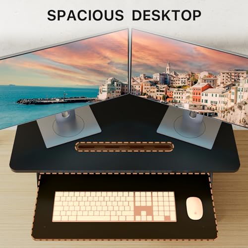 JOY worker Standing Desk Converter, 32" Wide Height Adjustable Sit Stand Up Desk Riser with Keyboard Tray, Desktop Workstation Riser for Home Office Computer Laptop, Particle Board, Black