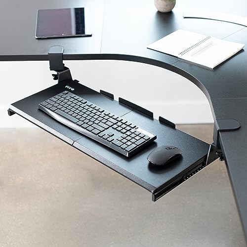 VIVO Large Pull Out Keyboard Tray for Corner Desk, 27 (33 Including Clamps) x 11 inch Slide-Out Platform Computer Drawer, 90-Degree Swivel C-Clamps for L-Shaped Workstation, Black, MOUNT-KB10C