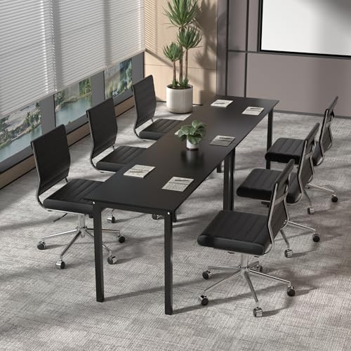 Okeysen Armless Office Desk Chair, Mid Back Ergonomic Swivel Conference Room Chair, Adjustable Height PU Leather Home Desk Chair, Modern Small Rolling Computer Task Chair, Black