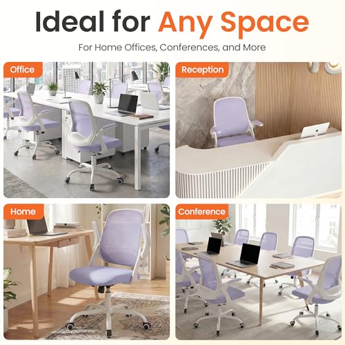 NEO CHAIR Office Chair Computer Desk Chair Ergonomic Gaming Comfy Mesh with Flip-up Arms Lumbar Support Adjustable Height Rolling Wheels for Home Office (Purple)