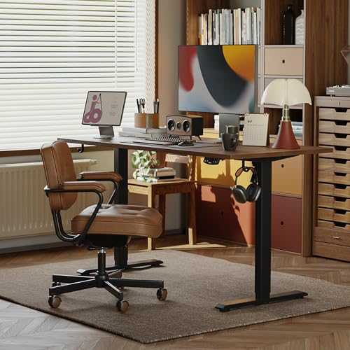 Agilestic Electric Standing Desk, 48 x 24 Inches Height Adjustable Desk, Sit Stand up for Work Office Home, Ergonomic Rising Computer Table with Memory Preset, Dark Walnut