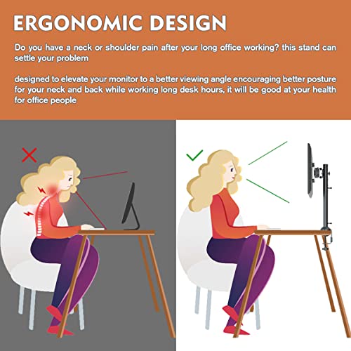 HEMUDU Single Desk Monitor Arm Mount Stand Fit for 13 inch to 32 inch Flat Curved Computer Screen with Swivel, Height Adjustable, Rotation,Holds up to 77lbs, Black