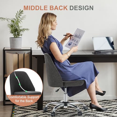 DUMOS Office Chair, Comfy Desk Chair Rolling Vanity Swivel Task Chairs with Wheels, Wide Seating Armless Height Adjustable Computer Chairs for Home,Bedroom,Student,Adults, Graphite