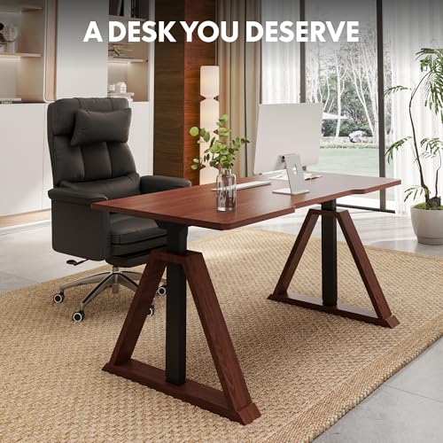 FLEXISPOT 60 x 30 Inch Oak Executive Standing Desk, Dual Motor Electric Height Adjustable Desk, Mid-Century Modern Sit-Stand Desk for Home Office and Writing, 222 LBS, Walnut
