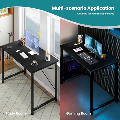 OLIXIS 47 Inch Computer Office Desk for Small Spaces, Writing Gaming Work Desk Modern Study Table with Storage Bag & Headphone Hook Home Bedroom, Black