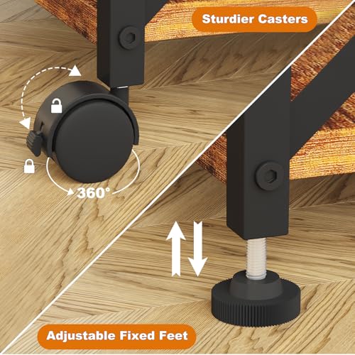 EasyCom 23.6" x 15.7" Under Desk Printer Stand with Storage Drawer, 2-Tier Shelf Desktop Printer Table for Desk with Wheels, Large Rolling Cart for Home Office Fits 3D Printer Scanner Rustic Brown