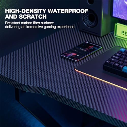 Grandder Gaming Desk Z Shaped 40 Inch Gamer Workstation, Home Computer Carbon Fiber Surface Gaming Desk PC Table with Headphone Hook, Carbon Fiber Black
