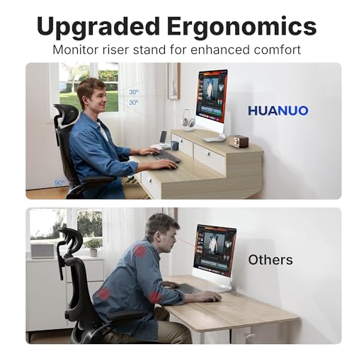 HUANUO 32 X 20 inch Electric Standing Desk with 4 Drawers, Adjustable Height Sit Stand Home Office Desk, C-Clamp Mount Compatible, Ergonomic Stand up Desk with 4 Preset Heights, Natural