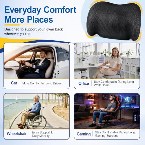 Bangled Lumbar Support Pillow for Car, Memory Foam, Black