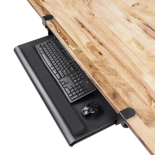 EHO Large Ergonomic C-Clamp Keyboard Tray Mount Under Desk with Wrist Rest, Slide-Out Platform 27.5" (31.8" Including Clamps) x 12.5", Pull Out Keyboard & Mouse Tray for Home or Office, Black