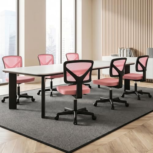 Sweetcrispy Small Desk Chair, Ergonomic Low-Back Mesh Rolling Work Swivel Chairs with Wheels, Armless Comfortable Seat Lumbar Support for Home, Bedroom, Study, Student, Adults,Classic Pink