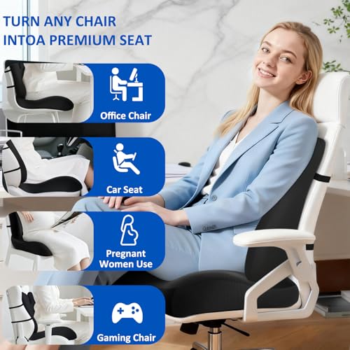 JIPORIER Lumbar Support Pillow for Office Chair,Seat Cushion with Back Support,Office Chair Cushion for Tailbone Pain,Sciatica and Hemorrhoid Relief (Black)