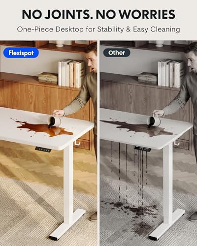 FLEXISPOT EN1 One-Piece Standing Desk, 48"x24" Seamless Desktop Electric Height Adjustable Desk for Home Office, Multi-Monitor Setups & Easy Assembly, White