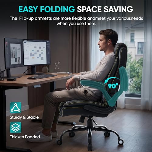 Big and Tall Office Chair 600lbs, Heavy Duty Ergonomic Executive Desk with Adjustable Armrests, Wide Seat, PU Leather Fabric, Adjustable Height, Comfortable Office Chair for Heavy People