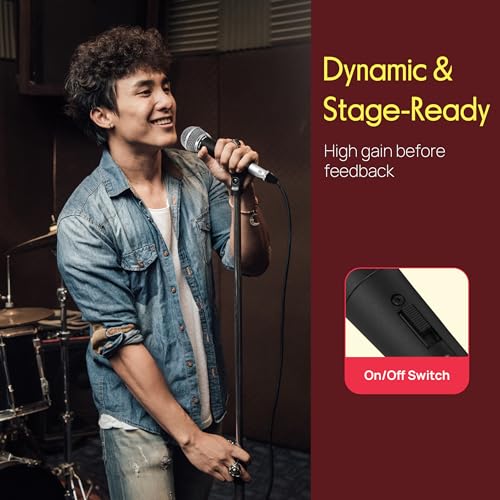 Pyle Professional Dynamic Vocal Microphone - Moving Coil Dynamic Cardioid Unidirectional Handheld Microphone with ON/OFF Switch Includes 15ft XLR Audio Cable to 1/4'' Audio Connection - PDMIC59