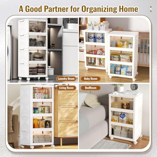 CTSNSLH 4 Tier Plastic Storage Bins with Lid 23QT - Stackable Storage Bins with Wheels, Organizers and Storage, Plastic Storage Cabinet Organization and Storage for Living Room,Office,Dorm