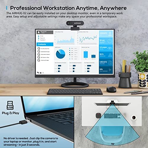 AIRHUG Webcam No Mic with Privacy Cover, USB Web Cam for Computer and Laptop Plug & Play, Web Camera Without Audio, 78° Wide-Angle,for Streaming and Conferencing (2K Webcam No Mic)