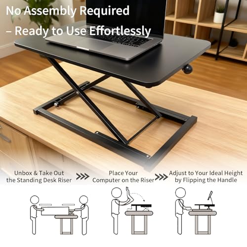 Amestar 23.6 Inch Standing Desk Converter Adjustable Height, Black Computer Desk, Sit Stand Tabletop Monitor and Laptop Riser Platform Workstation, Computer Keyboard Stand for Desktop