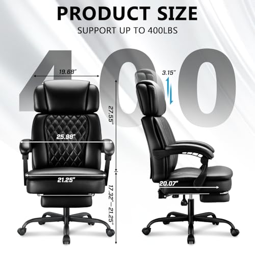 Zonelucky Executive High Back Home Office Chair with Foot Rest & Adjustable Headrest for Lower Back Pain Relief, Comfy Ergonomic Computer Desk Chair 400lb, Padded PU Leather Chair, Pocket Spring seat