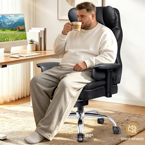 Stella Mia Big & Tall Office Chair 400 lbs – 21.3" Wide Seat High Back Ergonomic Executive Chair with Retractable Footrest, Heavy Duty Computer Gaming Chair for Heavy People, Black