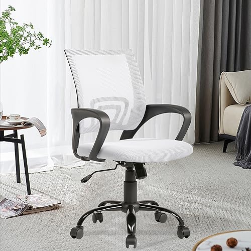 PayLessHere Office Computer Chair Ergonomic Cheap Desk Chair Adjustable Comfortable Mid Back Task Rolling Swivel with Lumbar Support for Home Office (Pack of 1, White)