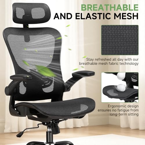 GTPLAYER Office Chair, Home Ergonomic Desk Chair with High Back Mesh, Mesh Office Computer Desk Chairs with Adjustable Lumbar Support, Rolling Work Swivel Task Chairs with 3D Armrests and Headrest