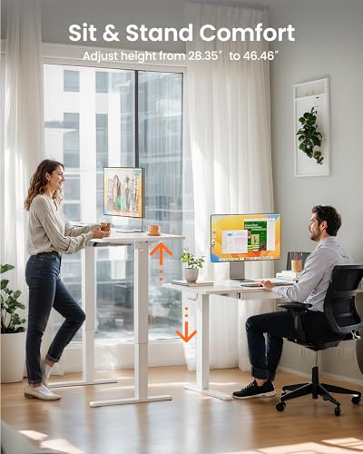 ErGear 48 x 24 inch Electric Standing Desk Adjustable Height with Drawers, 4 Memory Height Settings, Sit Stand Up Desk for Home Office & Computer Workstation, White