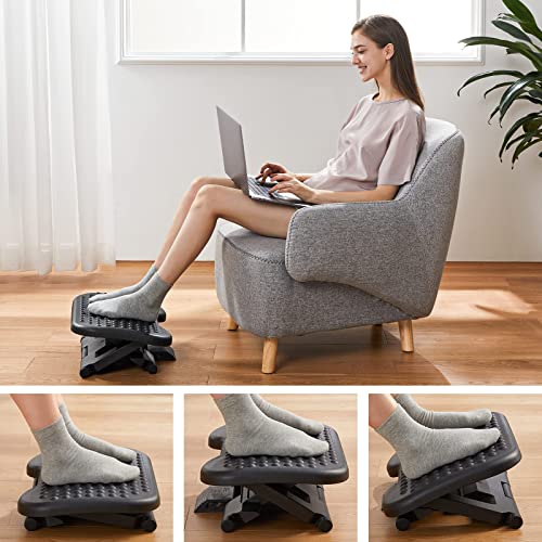 HUANUO Adjustable Desk Footrest, Foot Rest for Under Desk at Work with Massage, Adjustable Foot Stool with 3 Height Position & 30 Degree Tilt Angle Adjustment for Home, Office