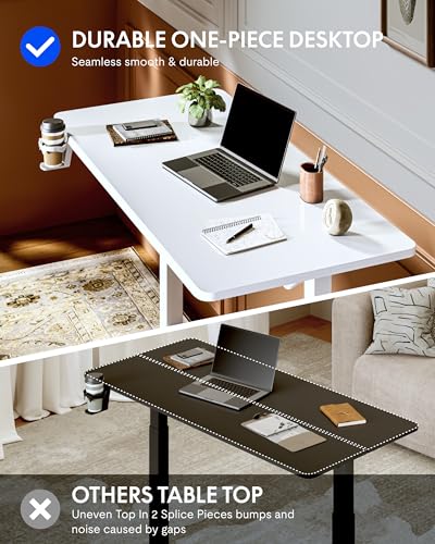 FLEXISPOT H7 Plus Gas Spring Adjustable Standing Desk, Mobile Rolling Sit-Stand Table with Wheels, Cordless Stand Up Desk for Small Spaces & Home Office, 32" One-Piece Desktop White,Height 27.6"–45"