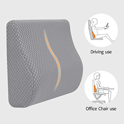 TISHIJIE Memory Foam Lumbar Support Pillow for Car - Lower Back Support Cushion for Driving, Back Pain Relief for Car Seat, Office Chair, Wheelchair (Gray)