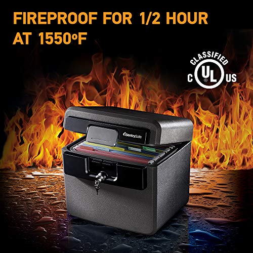 SentrySafe Black Fireproof and Waterproof Safe, File Folder and Document Box with Key Lock, Ex. 14.3 x 15.5 x 13.5 inches, HD4100