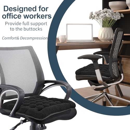 BUYUE Good Support Office Chair Cushion, Luxury Jacquard with Anti-Skid Silicone Seat Cushion Padded for Computer Desk Kitchen Chair (1 Count, Black)