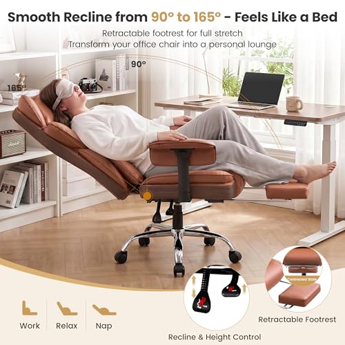 Stella Mia Big & Tall Executive Office Chair 400 LBS, Ergonomic High Back Heavy Duty Computer Chair with Retractable Footrest and Wide Seat, for Heavy People, Brown