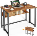 Huuger Folding Desk with Storage Shelf, 31.5 Inch Foldable Computer Table for Small Spaces, Space Saving Sofa Table for Couch, Writing Work Office Computer Desk, Easy to Fold, Rustic Brown