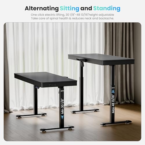 EUREKA ERGONOMIC Frosted Glass Gaming Standing Desk with Drawers, 55 Inch Electric Standing Desk Adjustable Height, Sit Stand with Power Outlet & USB, Home Office Work, Black